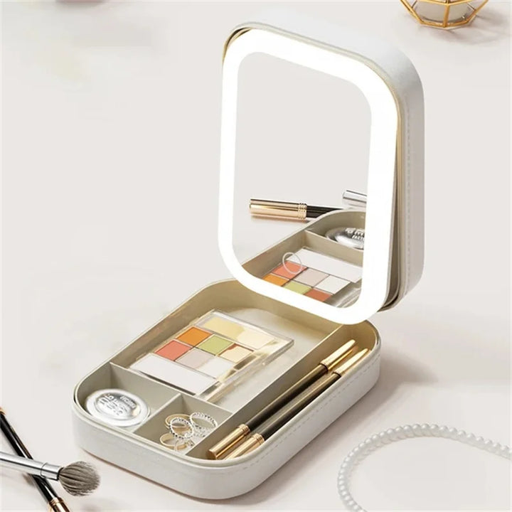 Portable LED mirror makeup bag