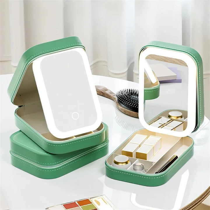 Portable LED mirror makeup bag