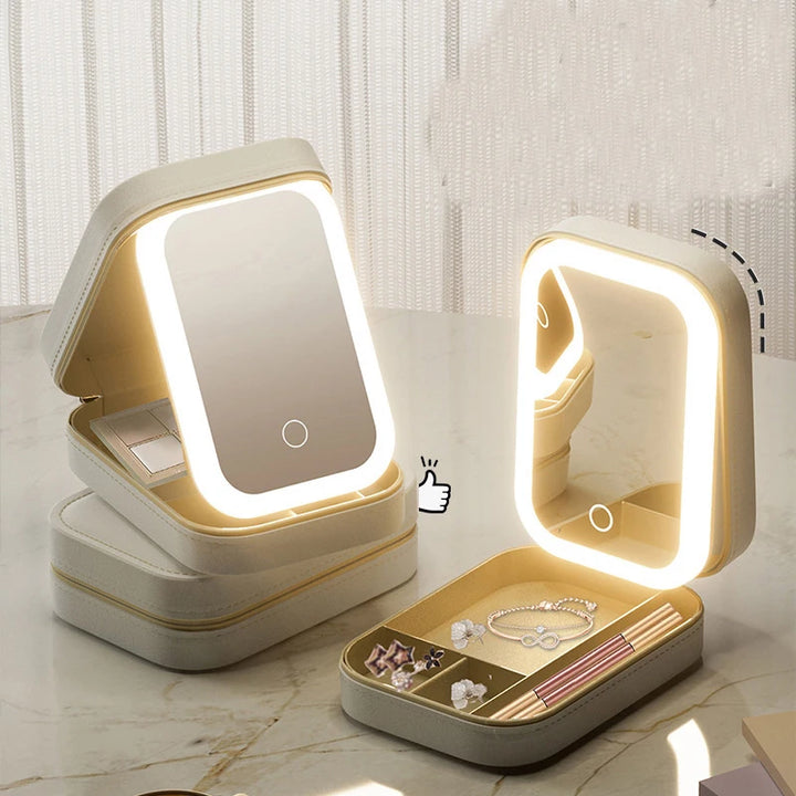 Portable LED mirror makeup bag