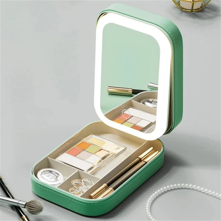 Portable LED mirror makeup bag