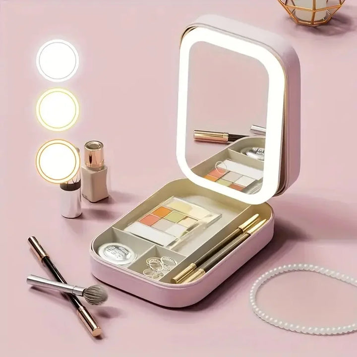 Portable LED mirror makeup bag